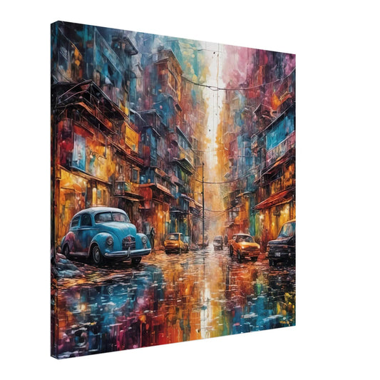 Leinwandbild - Farbenchaos auf der Straße - Splash Art Stil, KI-Kunst - RolConArt, Splash Art,