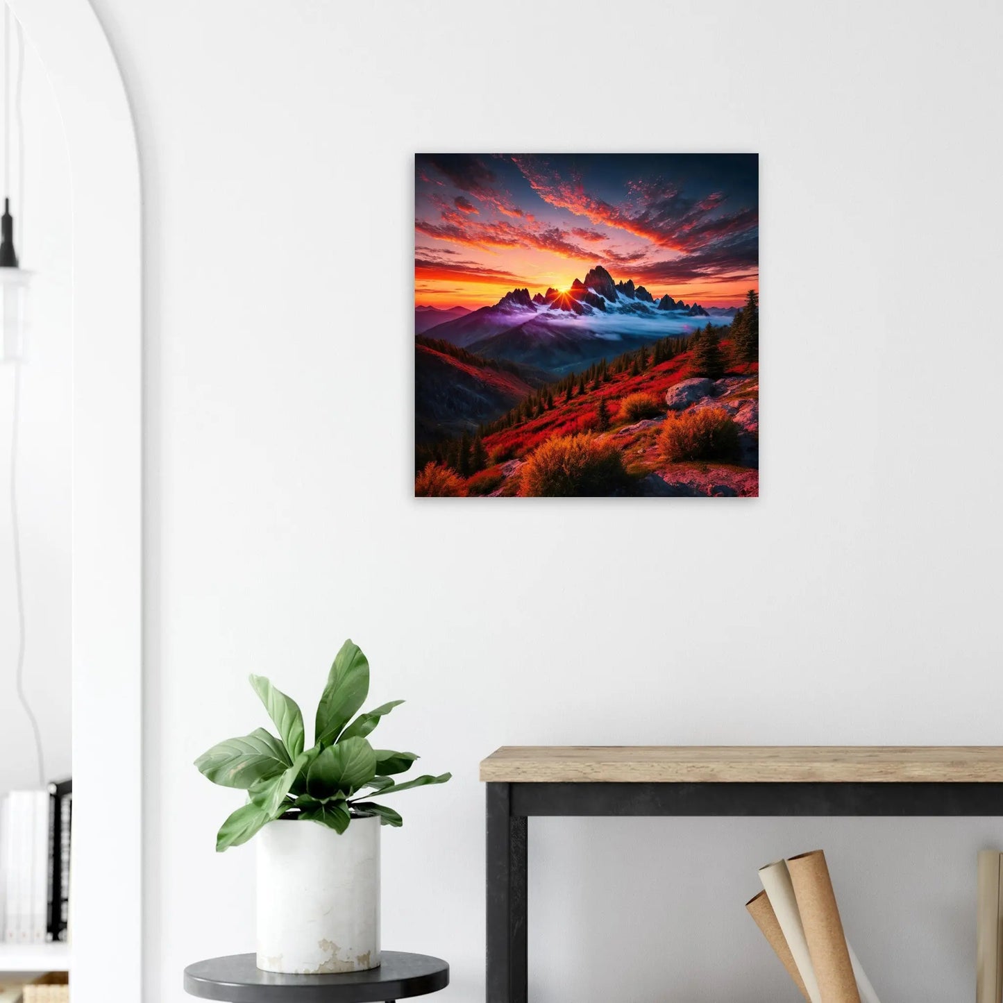 Moderner Forex-Druck - Bergpanorama - Foto Stil, KI-Kunst - RolConArt, Landschaften, 60x60-cm-24x24-Weiß