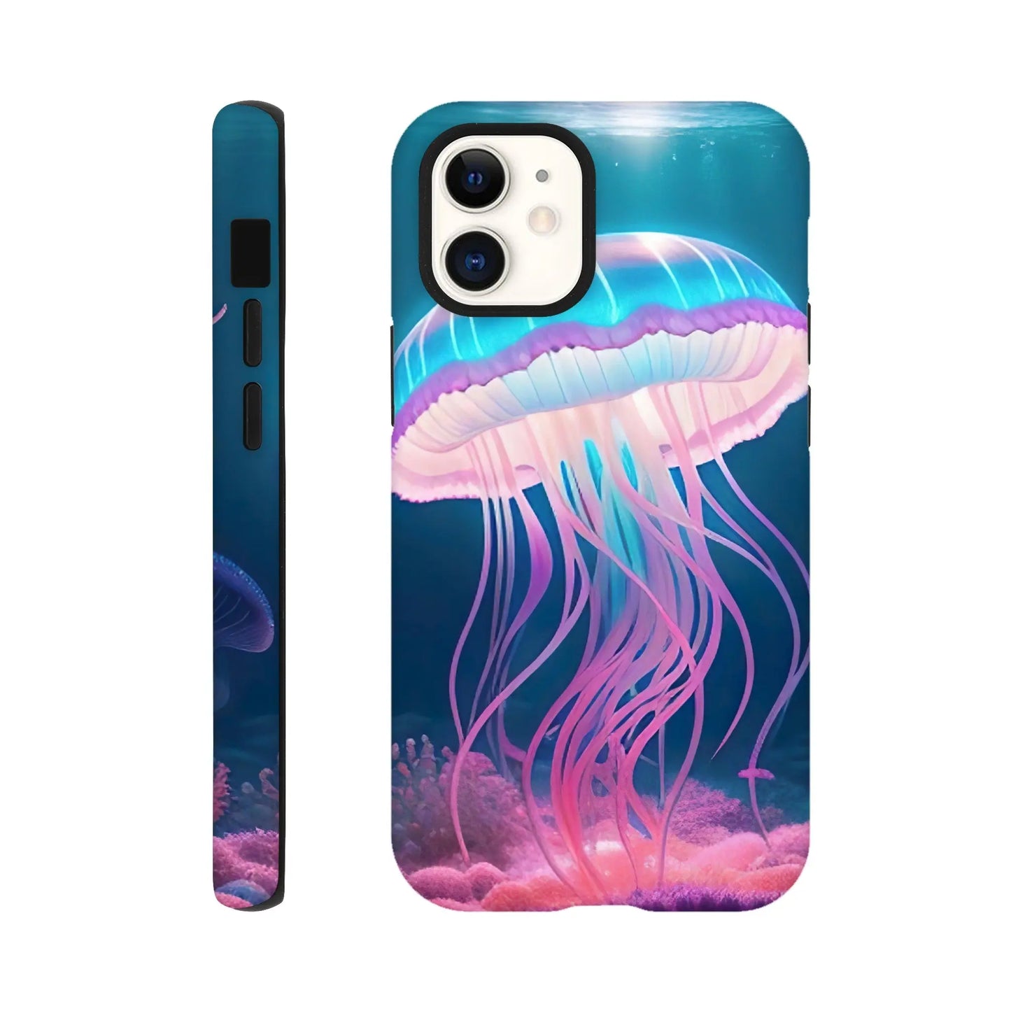 Smartphone-Hülle "Hart" - Qualle - Digitaler Stil, KI-Kunst RolConArt, Unterwasserlandschaften, iPhone-12-Mini