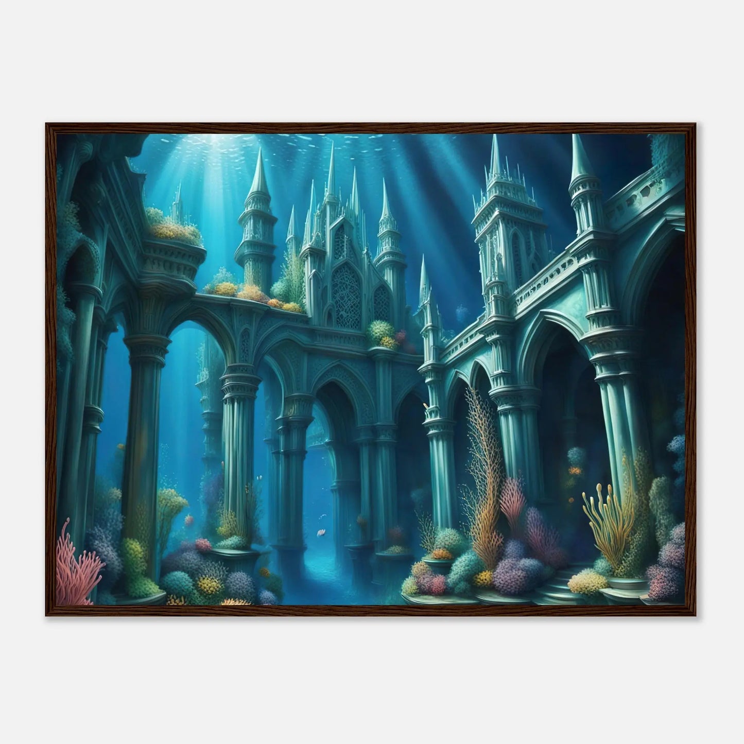 Gerahmtes Premium-Poster - Unterwasserwelt - Digitaler Stil, KI-Kunst - RolConArt, Unterwasserlandschaften, 60x80-cm-24x32-Dunkler-Holzrahmen