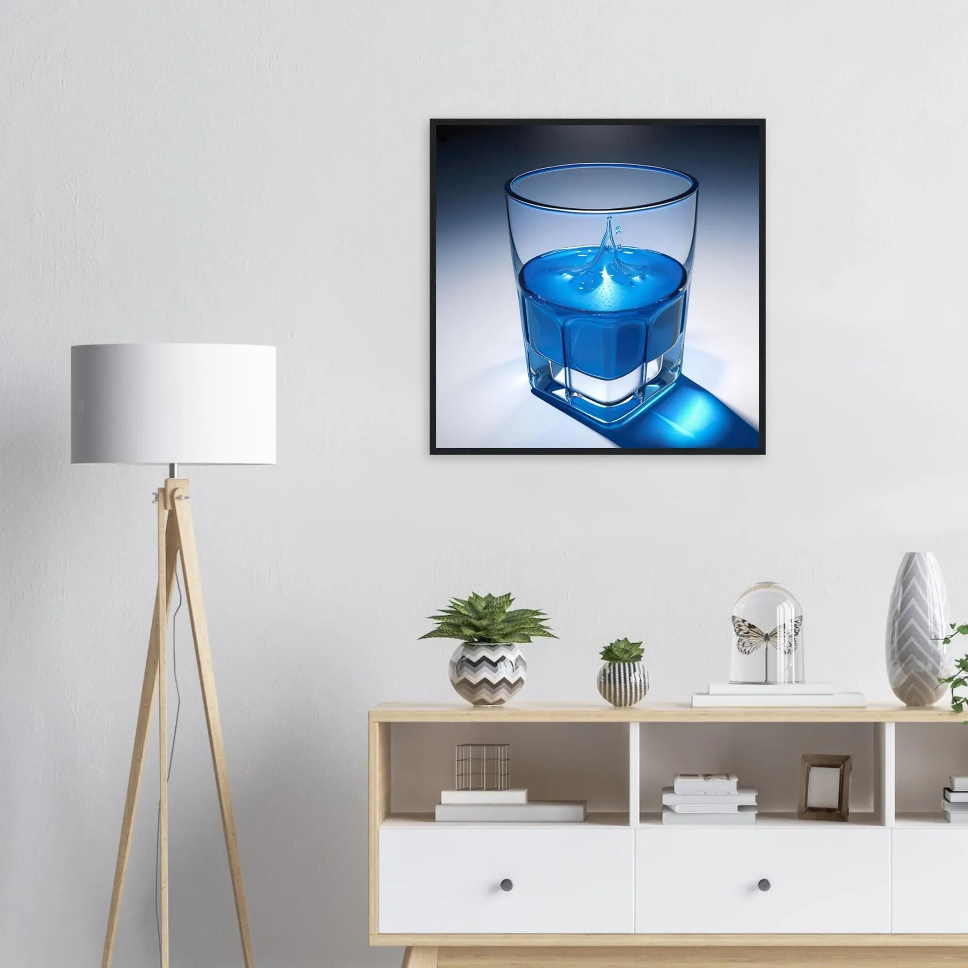 Gerahmtes Premium-Poster - Glas mit blauem Trank - Foto Stil, KI-Kunst - RolConArt, Kreative Vielfalt,
