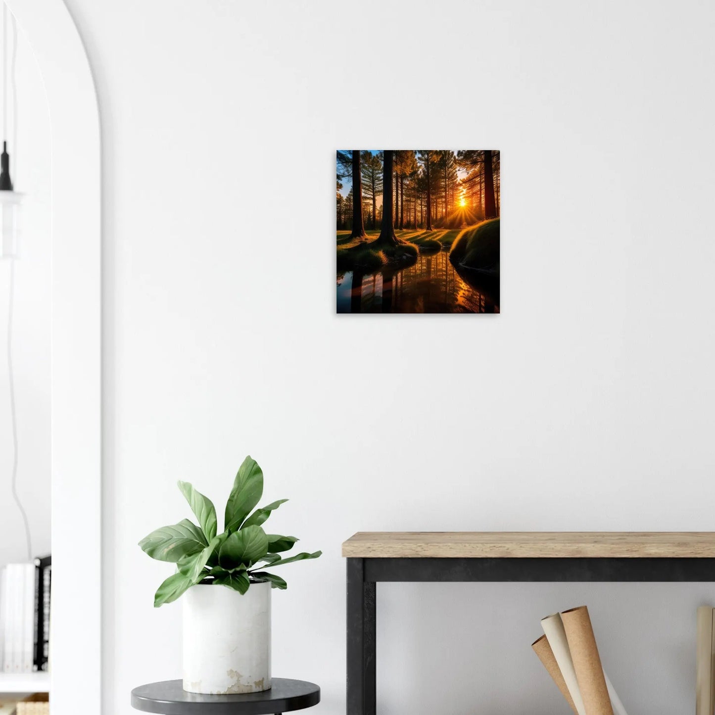 Moderner Forex-Druck - Waldlandschaft - Foto Stil, KI-Kunst - RolConArt Landschaften 40x40-cm-16x16-Schwarz