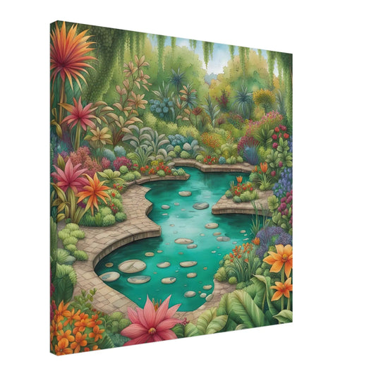 Leinwandbild - Garten mit Teich - Malerischer Stil, KI-Kunst - RolConArt, Landschaften,