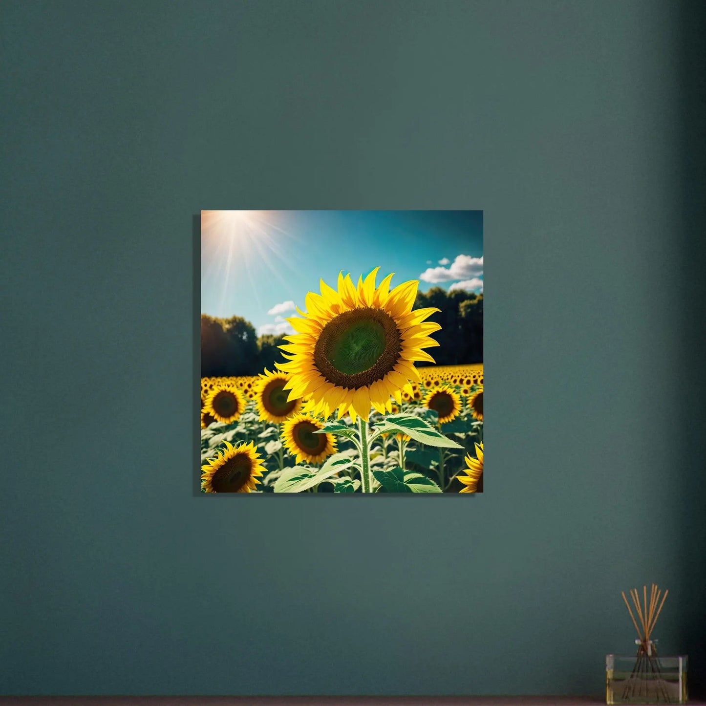 Aluminiumdruck - Sonnenblumen - Foto Stil, KI-Kunst - RolConArt, Pflanzen, 60x60-cm-24x24