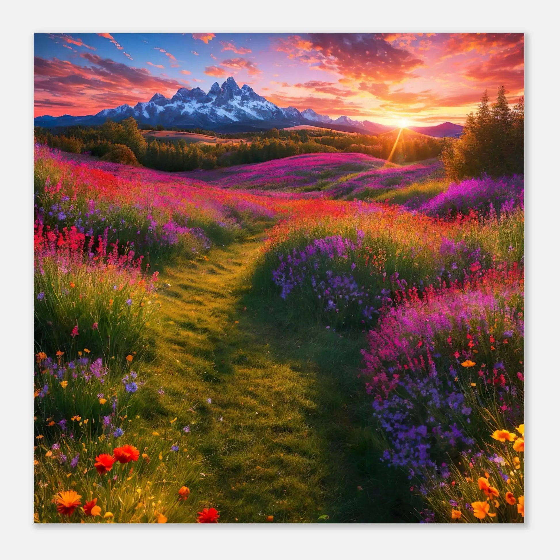 Moderner Forex-Druck - Blühende Berglandschaft - Foto Stil, KI-Kunst - RolConArt, Landschaften,