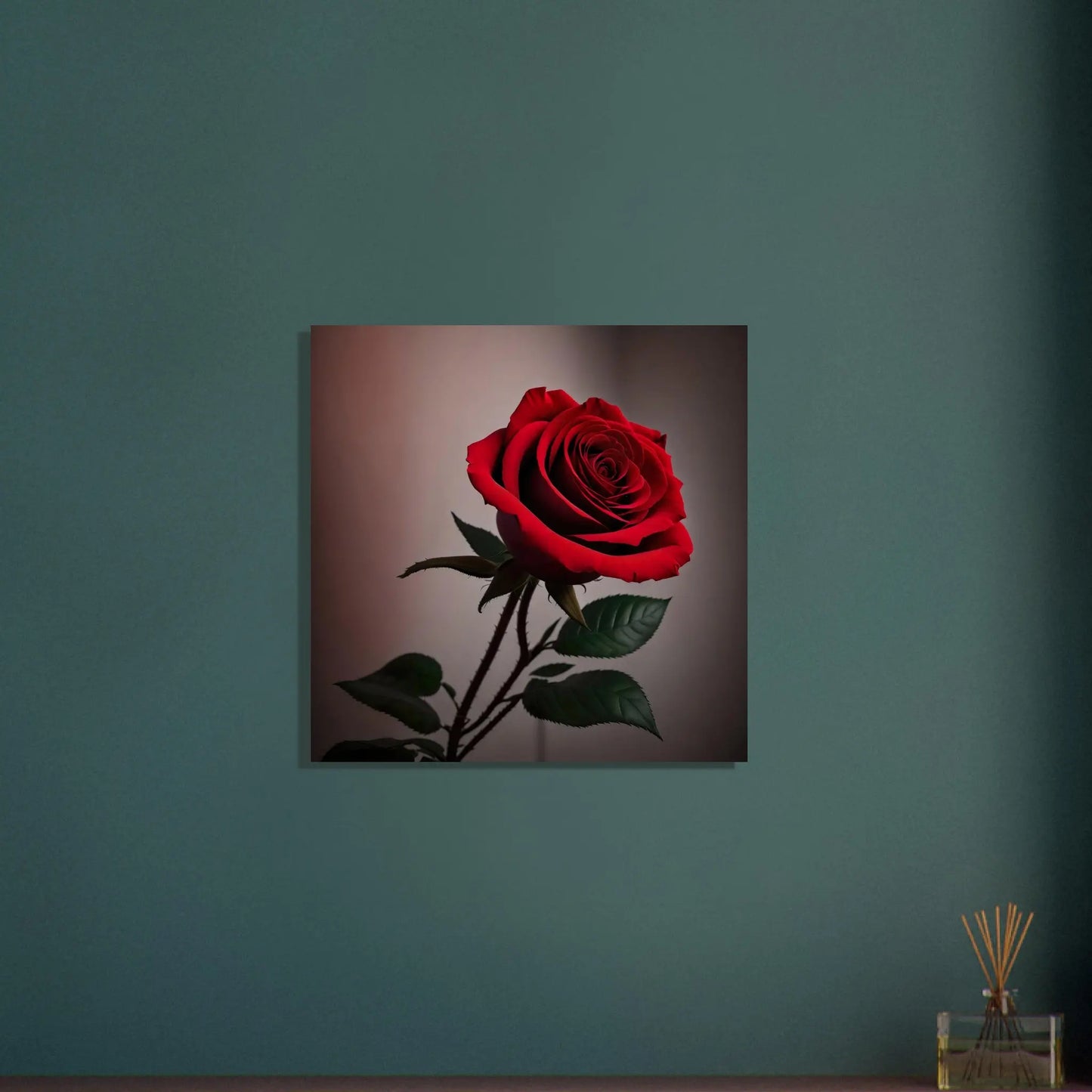 Aluminiumdruck - Rote Rose - Foto Stil, KI-Kunst - RolConArt, Pflanzen, 60x60-cm-24x24