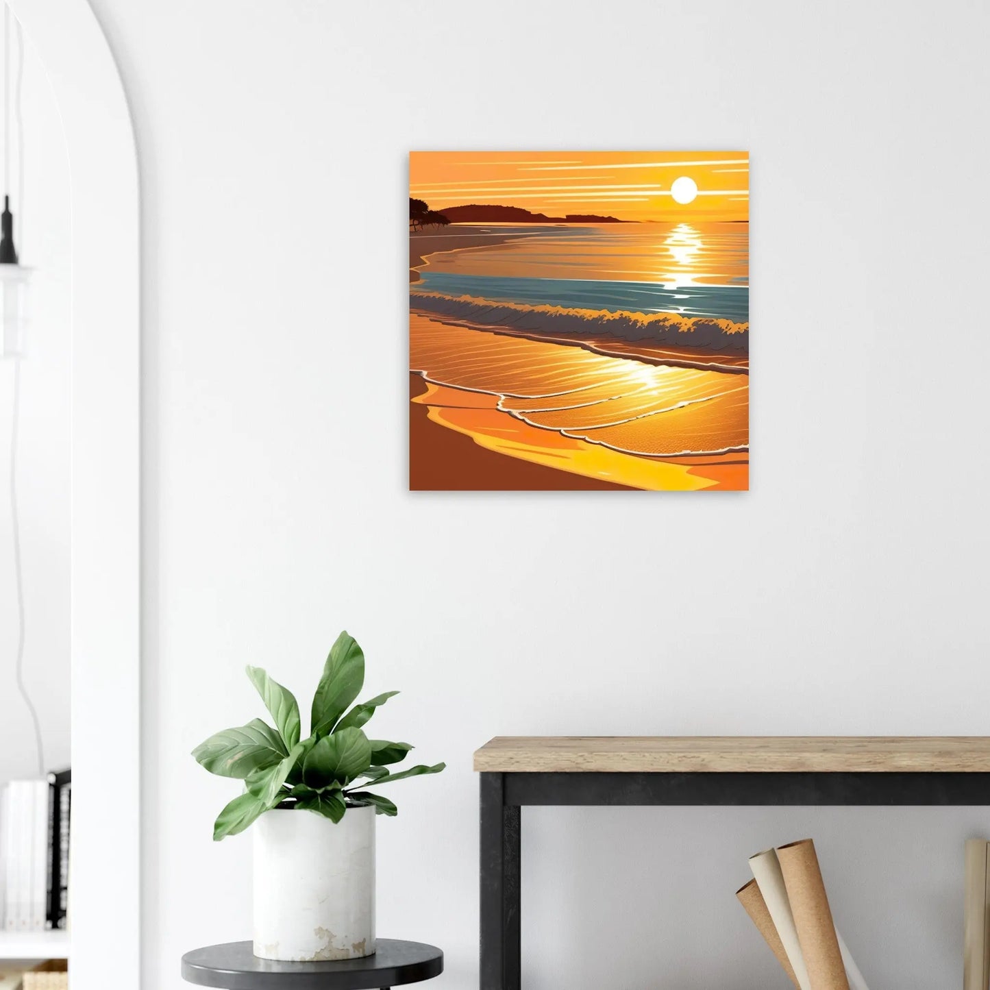 Moderner Forex-Druck - Abendsonne am Meer - Digitaler Stil, KI-Kunst - RolConArt, Landschaften, 60x60-cm-24x24-Weiß