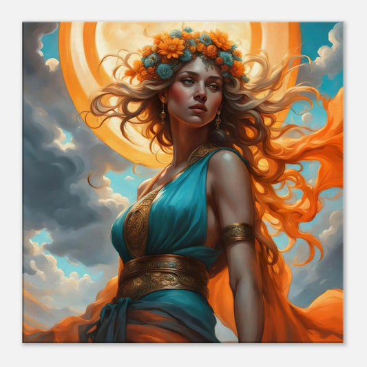 Leinwandbild - Frau in Magischer Umgebung - Malerischer Stil, KI-Kunst - RolConArt, Malerischer Stil - Porträts, 60x60-cm-24x24