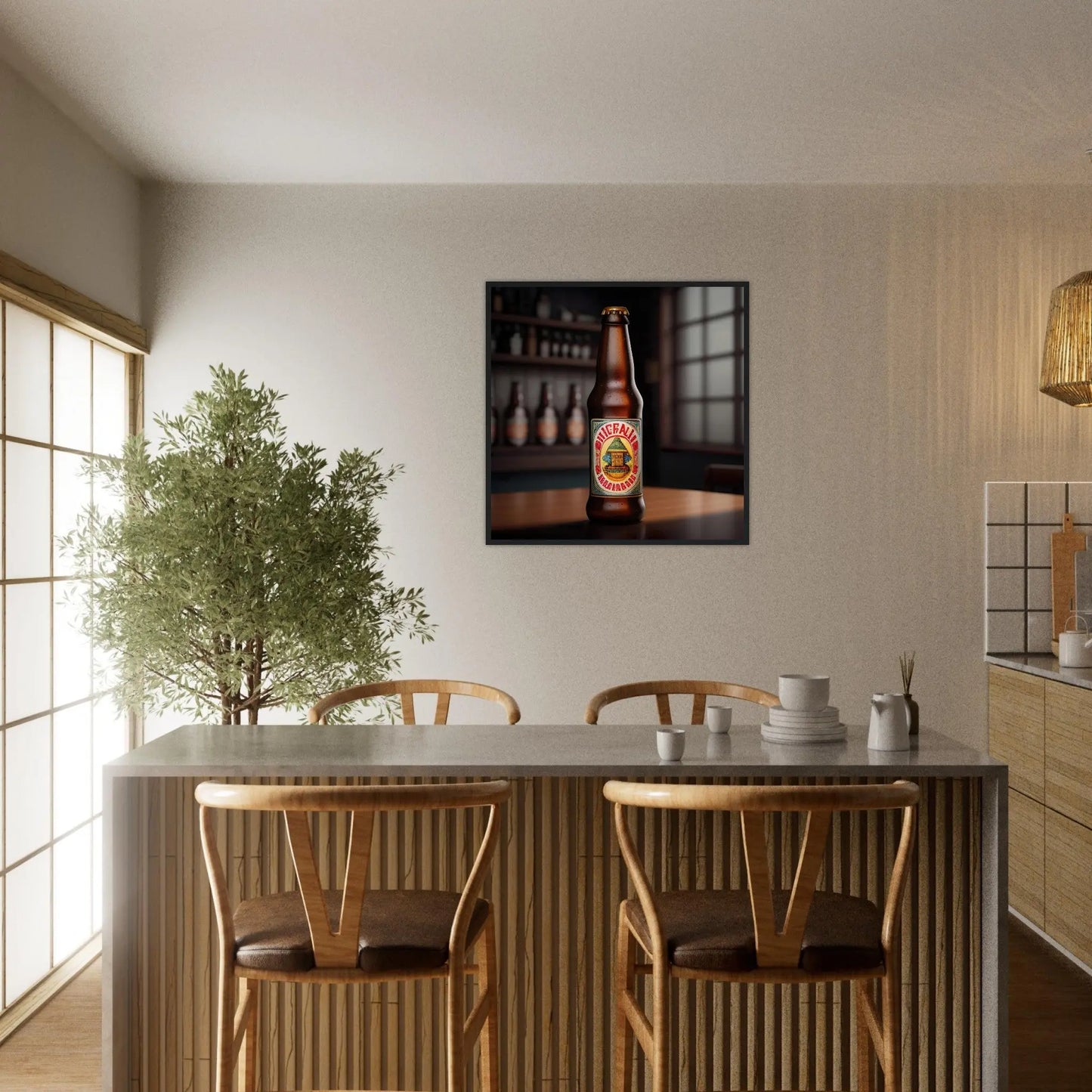 Gerahmtes Premium-Poster - Bierflasche - Foto Stil, KI-Kunst - RolConArt, Kreative Vielfalt,