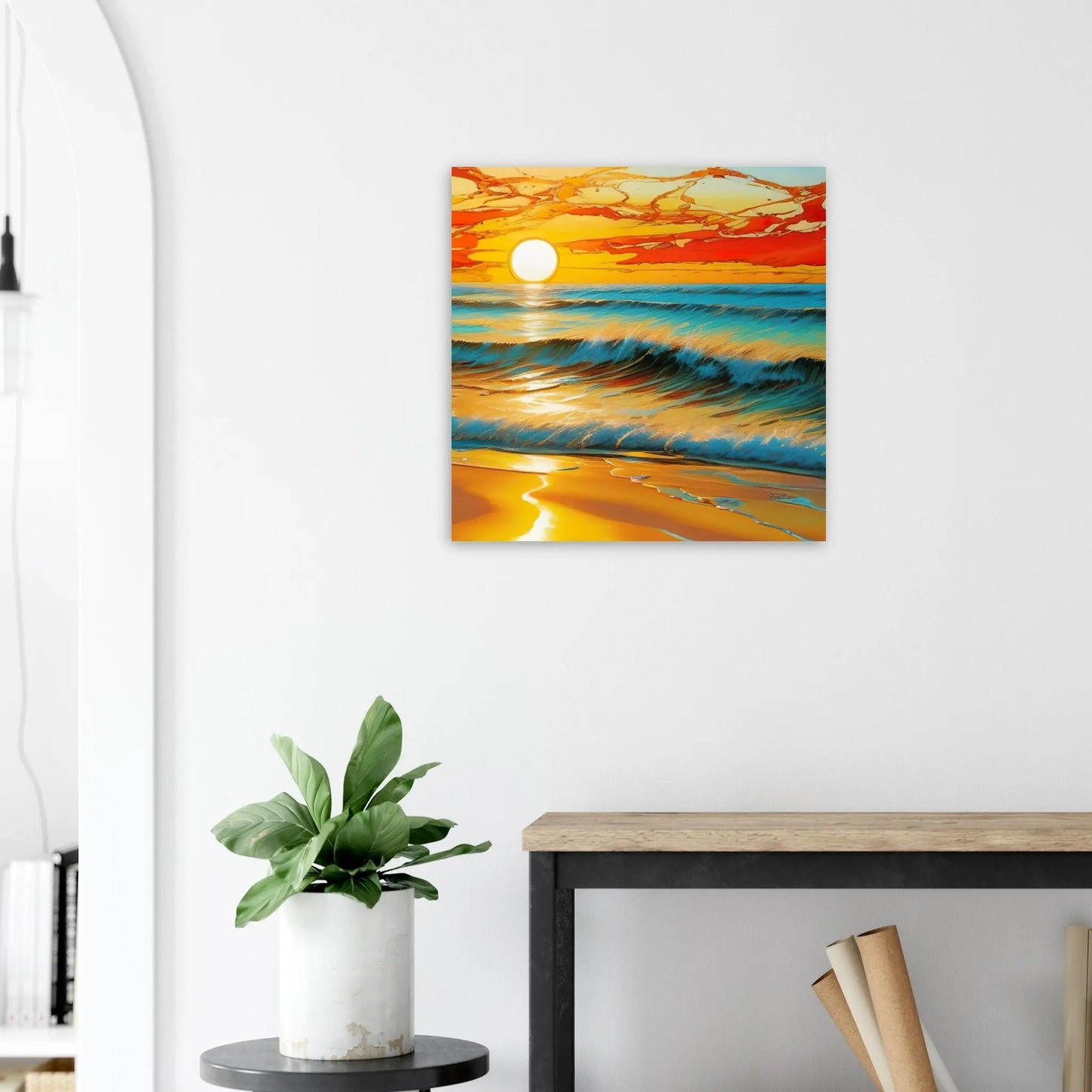 Moderner Forex-Druck - Kraftvolles Meer - Digitaler Stil, KI-Kunst - RolConArt, Landschaften, 60x60-cm-24x24-Weiß