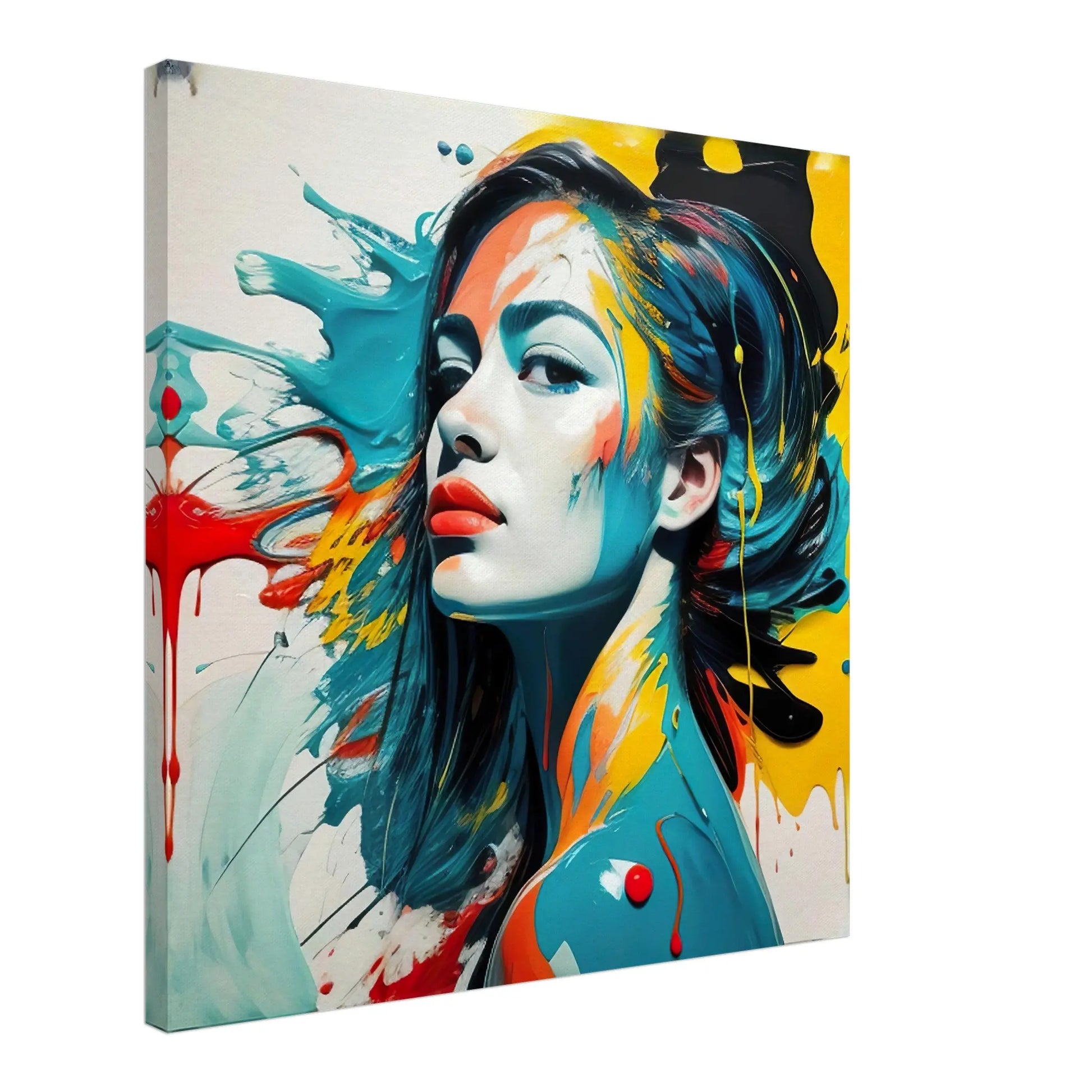 Leinwandbild - Frauenporträt im Splash Art Stil, KI-Kunst - RolConArt, Splash Art - Porträts,