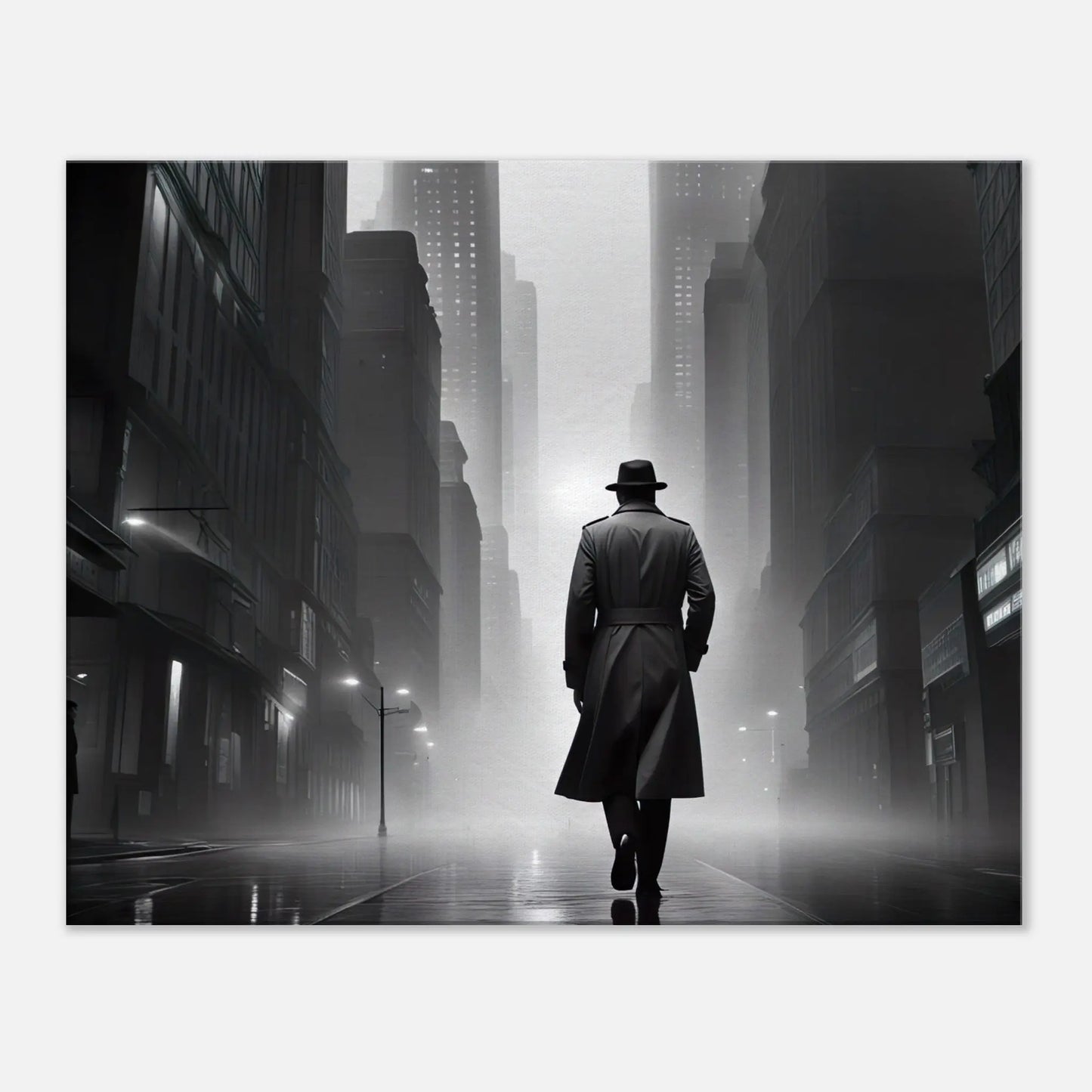 Leinwandbild - Stadtgänger - Schwarz-Weiß, Digitaler Stil, KI-Kunst - RolConArt, Schwarz-Weiß, 60x75-cm-24x30