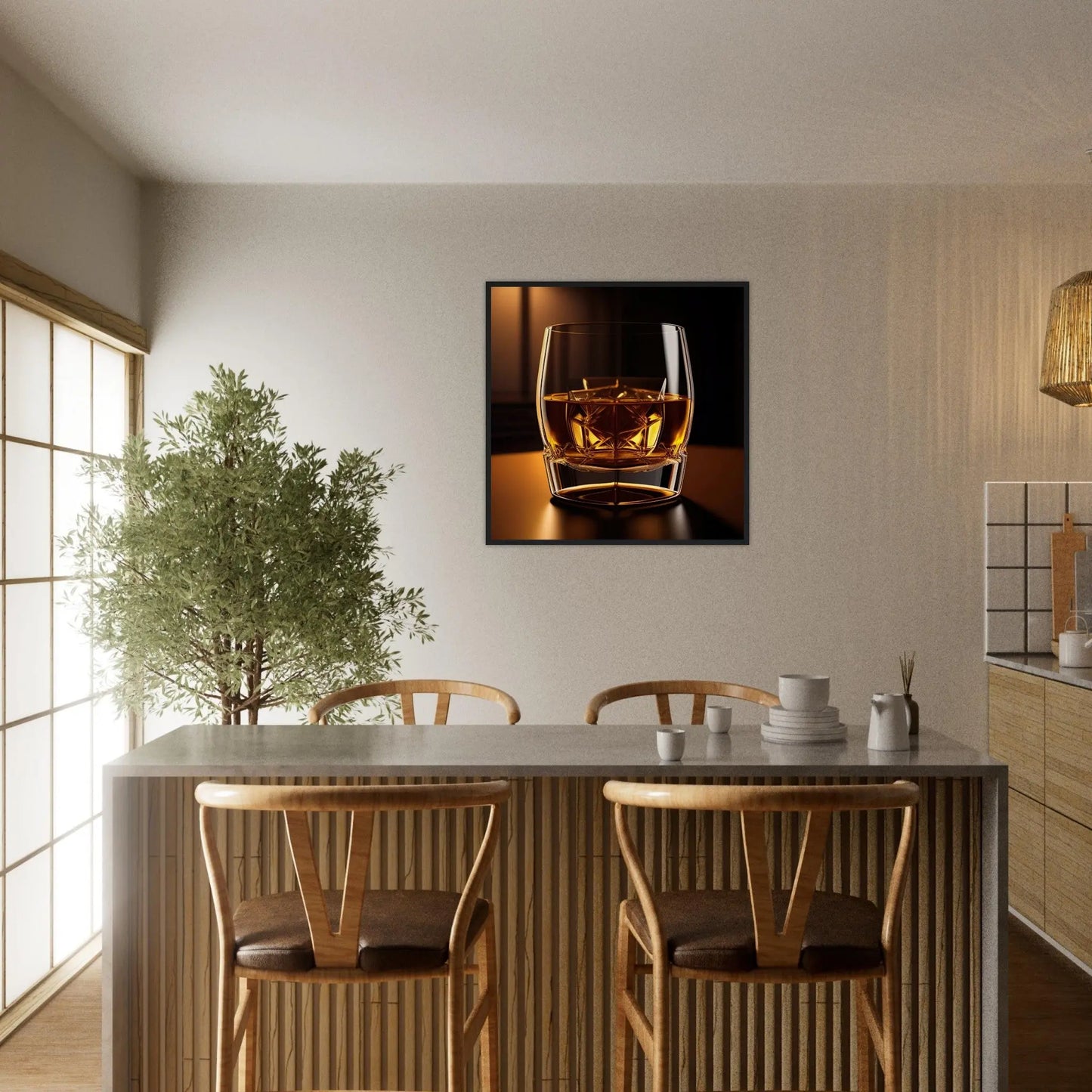 Gerahmtes Premium-Poster - Whiskey im Glas - Foto Stil, KI-Kunst - RolConArt, Kreative Vielfalt,