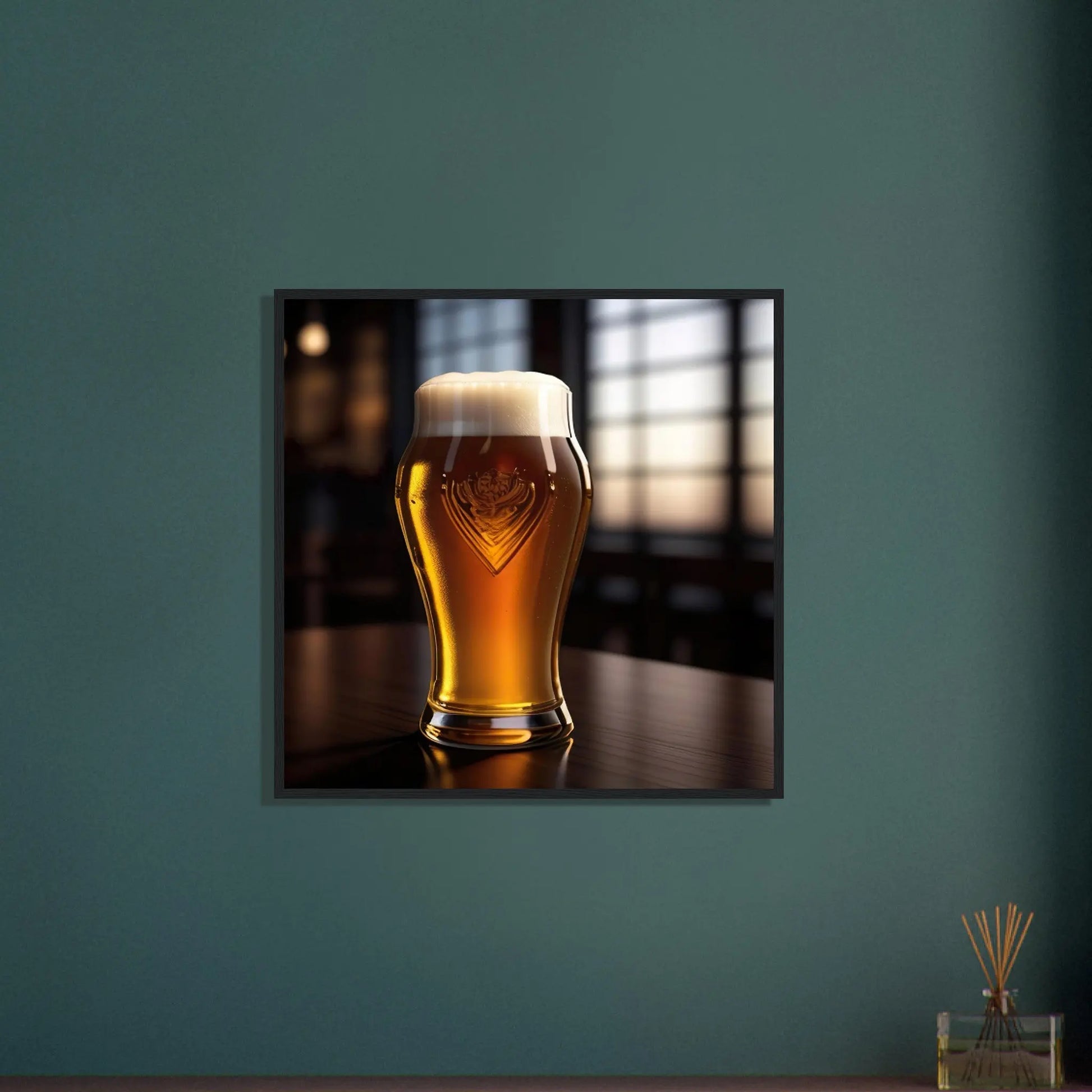 Gerahmtes Premium-Poster - Bier im Glas - Foto Stil, KI-Kunst - RolConArt, Kreative Vielfalt,