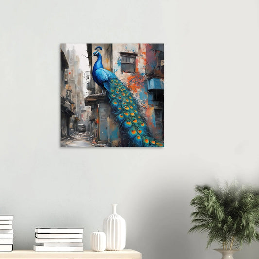 Aluminiumdruck - Blauer Pfau - Splash Art Stil, KI-Kunst RolConArt