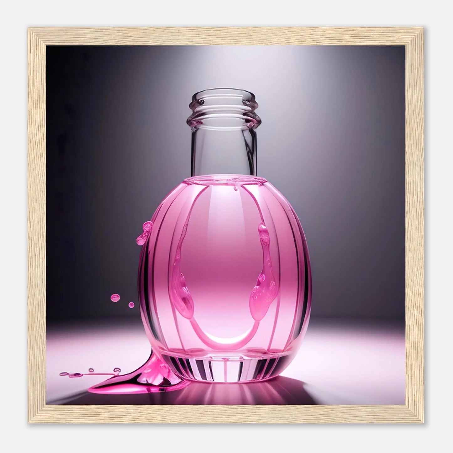 Gerahmtes Premium-Poster - Rosa Flüssigkeit - Foto Stil, KI-Kunst - RolConArt, Kreative Vielfalt, 30x30-cm-12x12-Holzrahmen