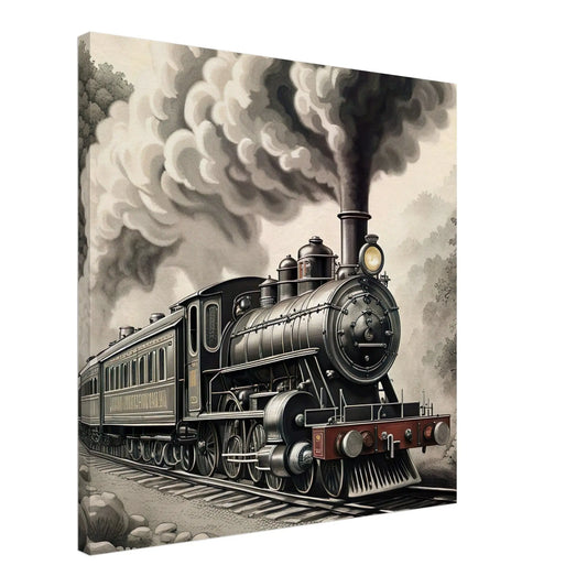 Leinwandbild - Dampflokomotive - Schwarz-Weiß Stil, KI-Kunst - RolConArt, Schwarz-Weiß mit Akzentfarben,