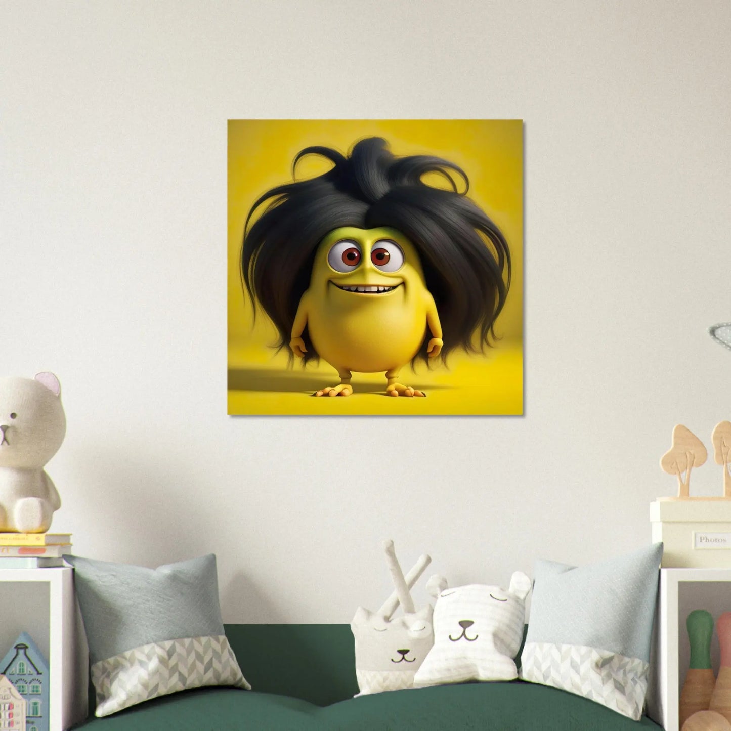 Aluminiumdruck - Lustiges Monster gelb - Kinderbild, 3D-Stil, KI-Kunst RolConArt