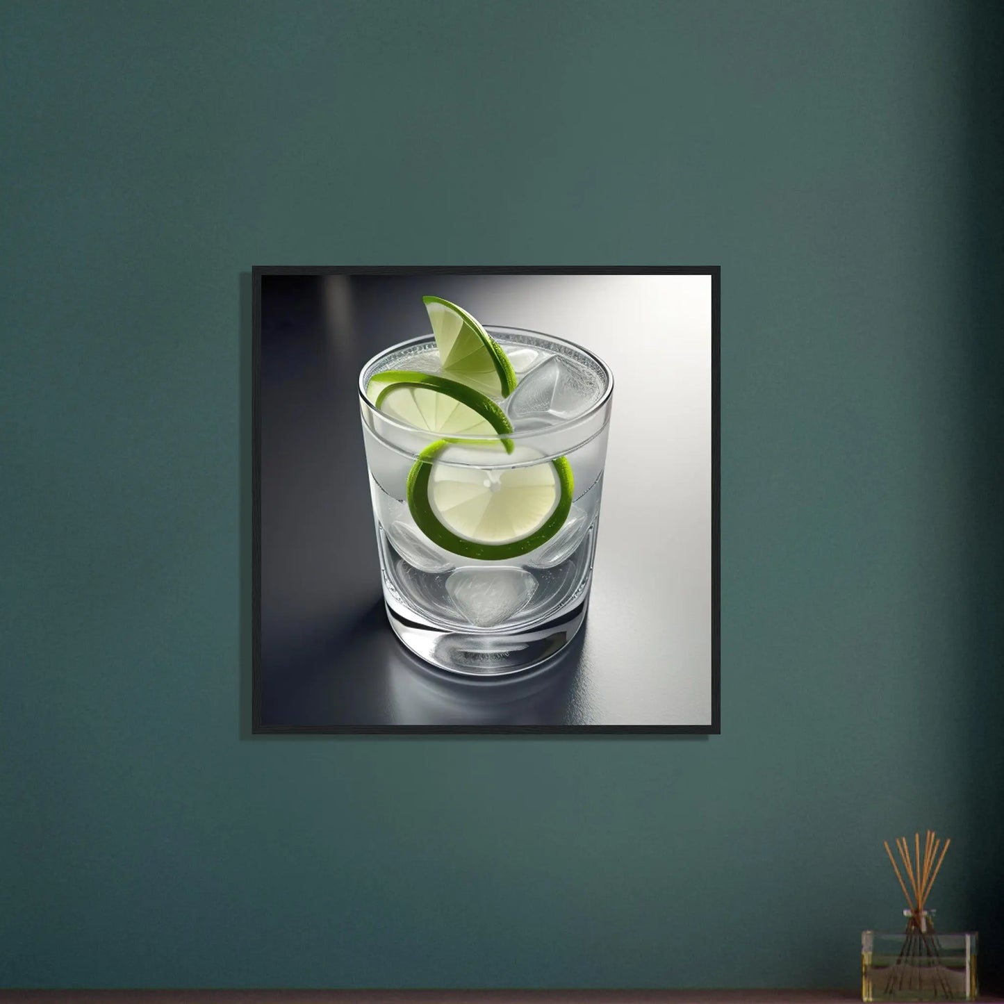 Gerahmtes Premium-Poster - Gin Tonic im Glas - Foto Stil, KI-Kunst - RolConArt, Kreative Vielfalt,
