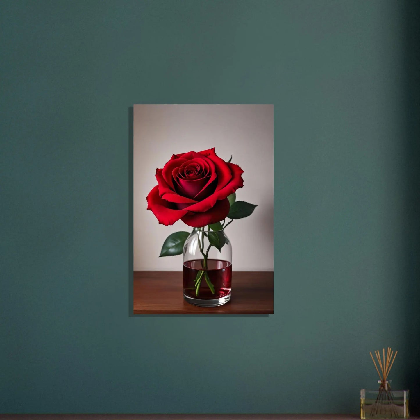 Aluminiumdruck - Rote Rose - Foto Stil, KI-Kunst - RolConArt, Pflanzen, 50x75-cm-20x30