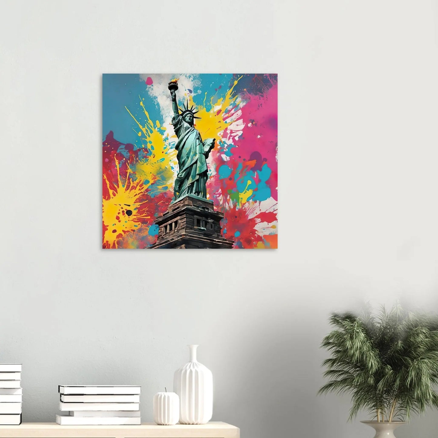 Aluminiumdruck - Freiheitsstatue - Splash Art Stil, KI-Kunst RolConArt
