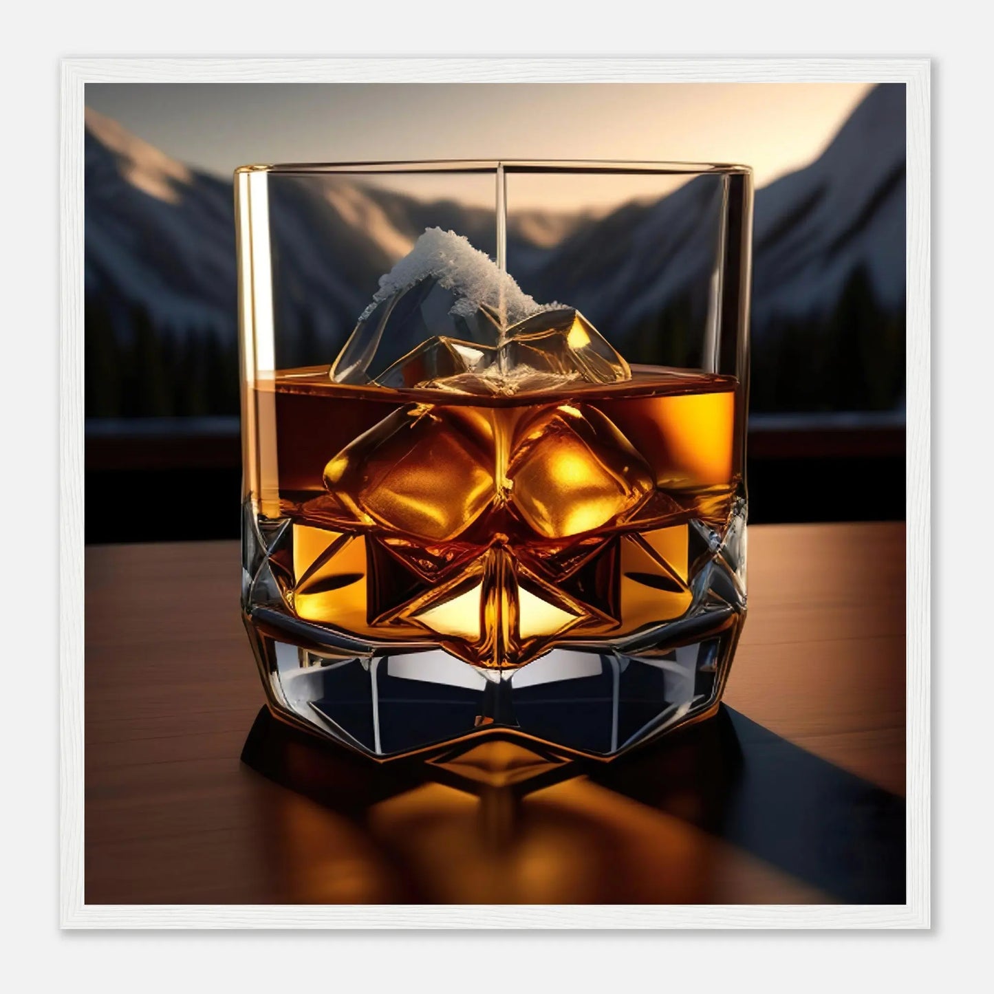 Gerahmtes Premium-Poster - Whiskey im Glas - Foto Stil, KI-Kunst - RolConArt, Kreative Vielfalt, 50x50-cm-20x20-Weißer-Rahmen