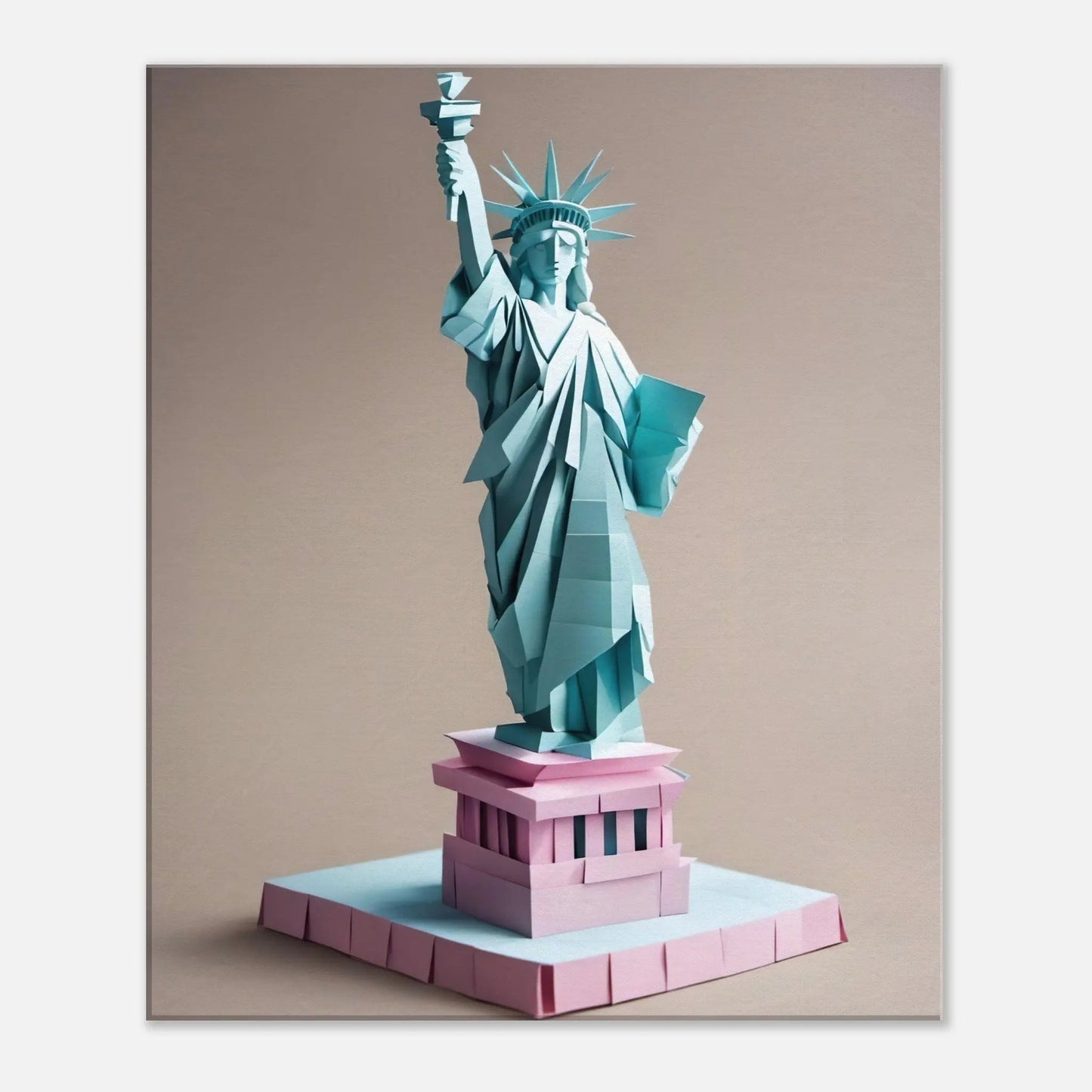 Leinwandbild - Freiheitsstatue - Origami Stil, KI-Kunst - RolConArt, Origami Kunst, 50x60-cm-20x24