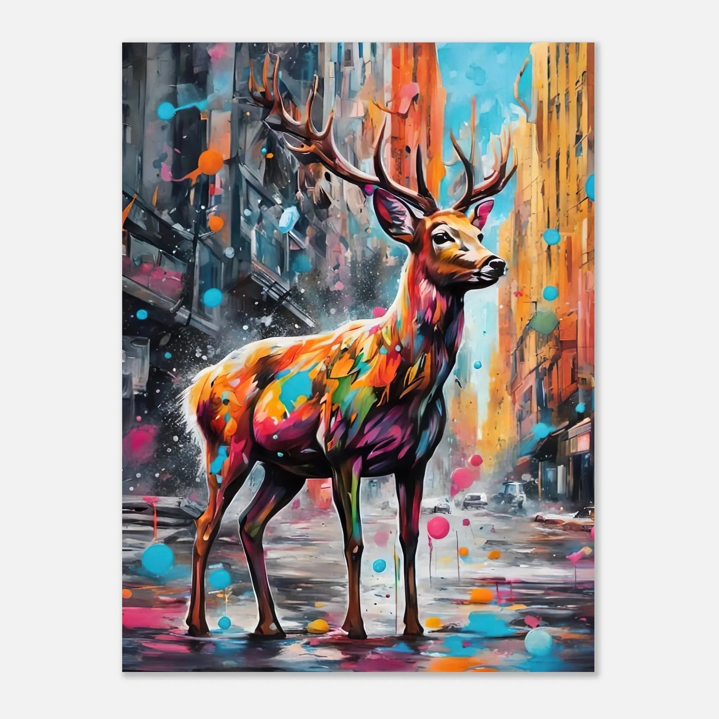 Aluminiumdruck - Hirsch - Splash Art Stil, KI-Kunst RolConArt