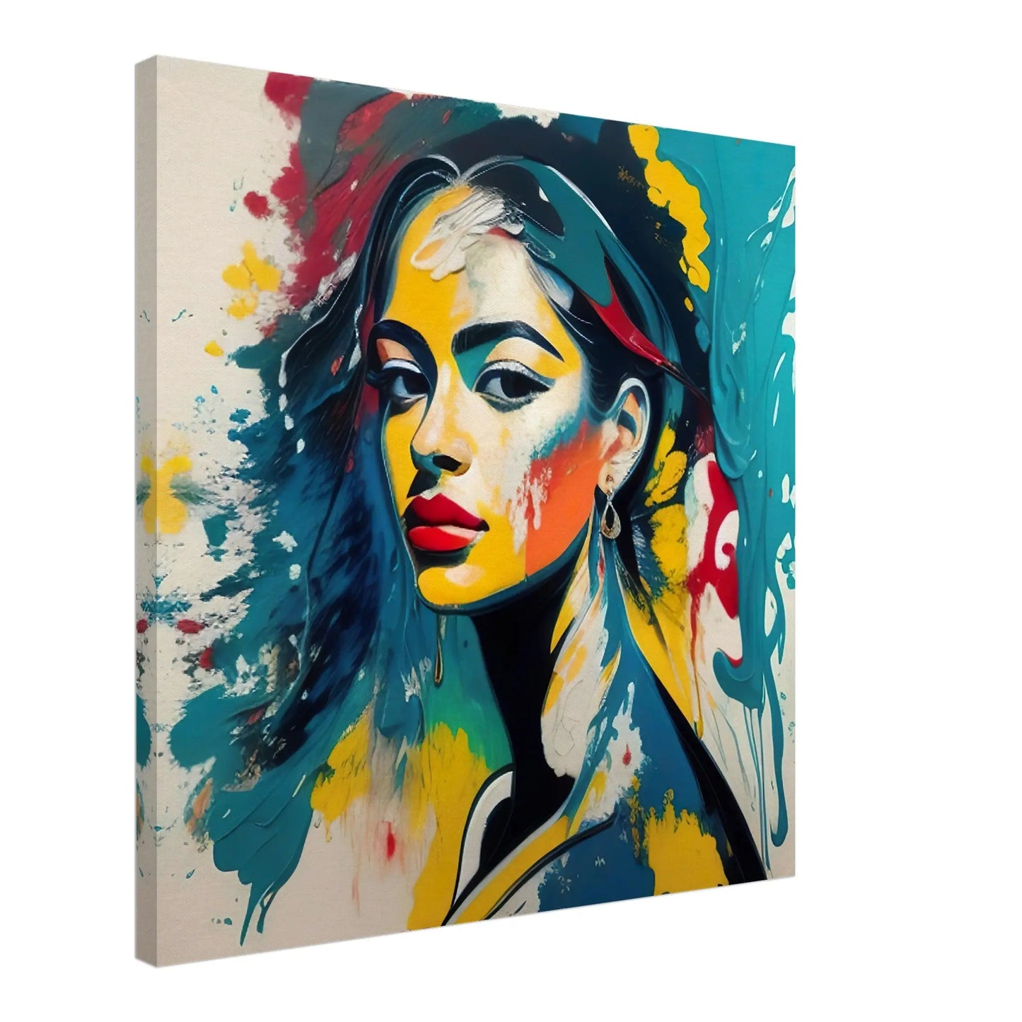 Leinwandbild - Frauenporträt im Splash Art Stil, KI-Kunst - RolConArt, Splash Art - Porträts,