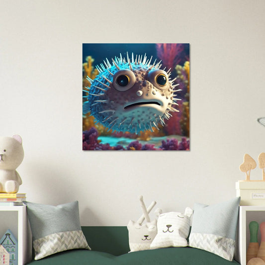 Aluminiumdruck - Kugelfisch - Kinderbild, 3D-Stil, KI-Kunst RolConArt