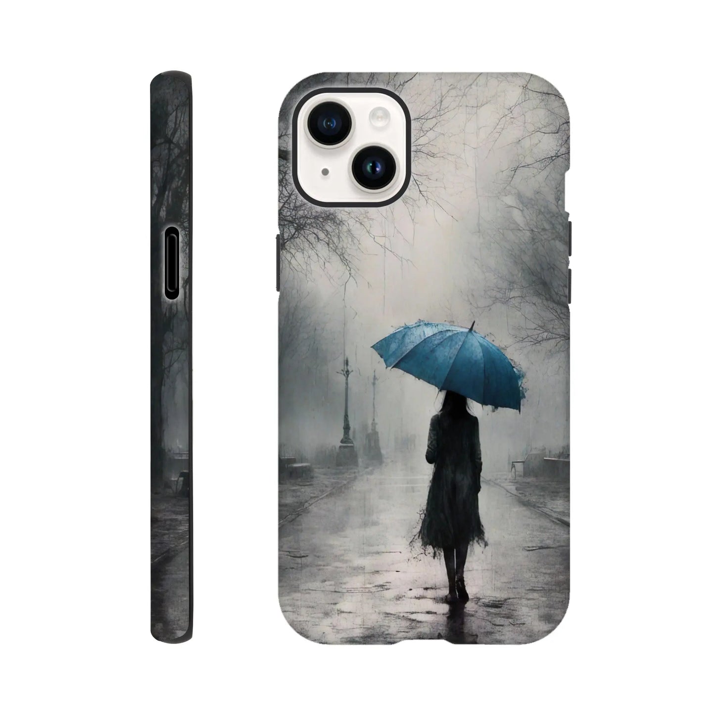 Smartphone-Hülle "Hart" - Frau Im Park - Düsterer Stil, KI-Kunst RolConArt, Malerischer Stil - Porträts, iPhone-14-Plus
