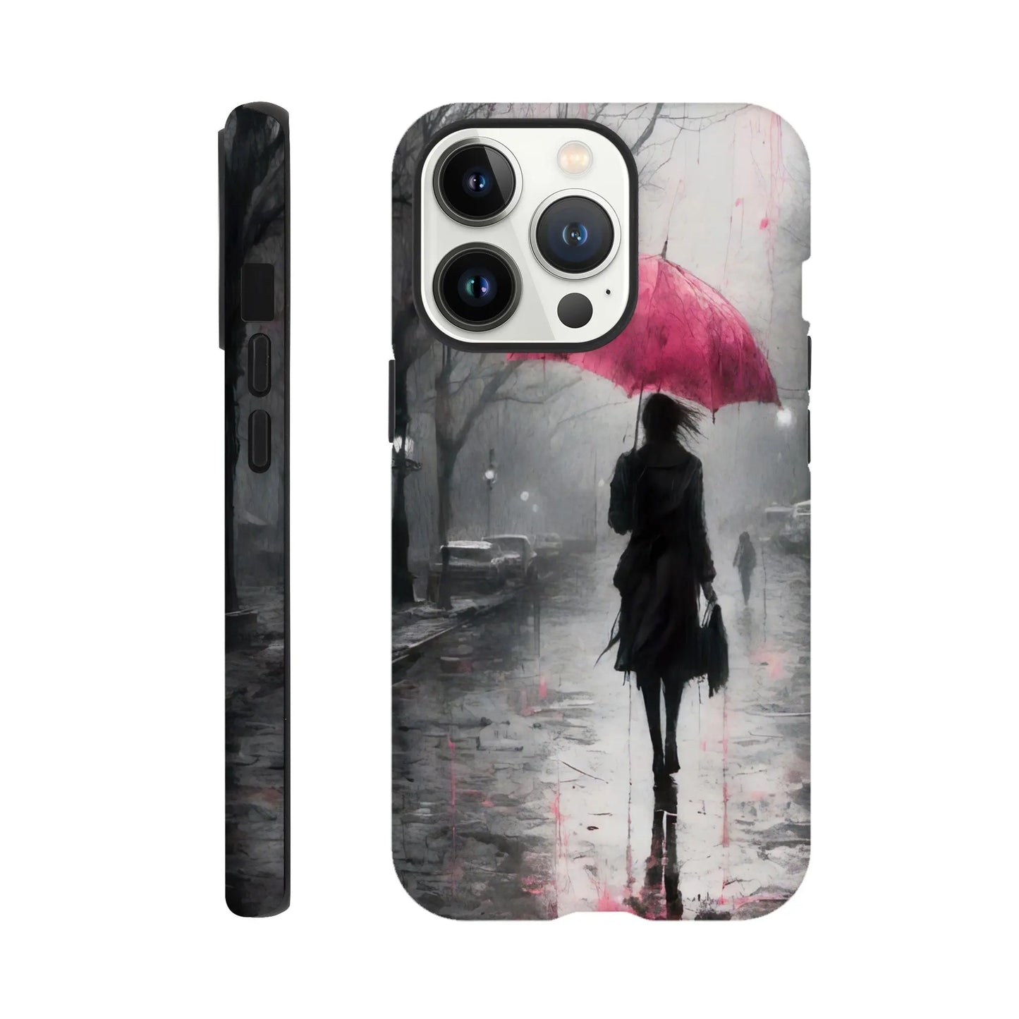 Smartphone-Hülle "Hart" - Frau Im Park - Düsterer Stil, KI-Kunst RolConArt, Malerischer Stil - Porträts, iPhone-13-Pro