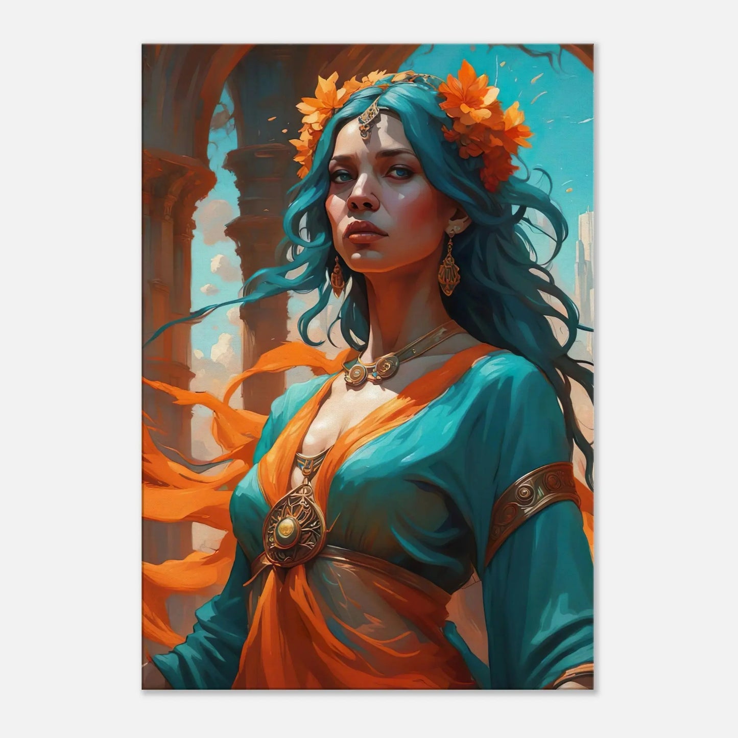 Leinwandbild - Frau in Magischer Umgebung - Malerischer Stil, KI-Kunst - RolConArt, Malerischer Stil - Porträts, 70x100-cm-28x40