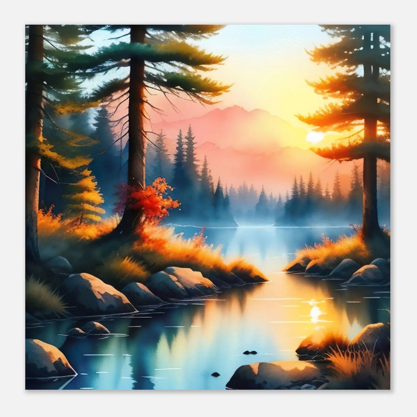 Moderner Forex-Druck - Landschaft mit See - Malerischer Stil, KI-Kunst - RolConArt, Landschaften,