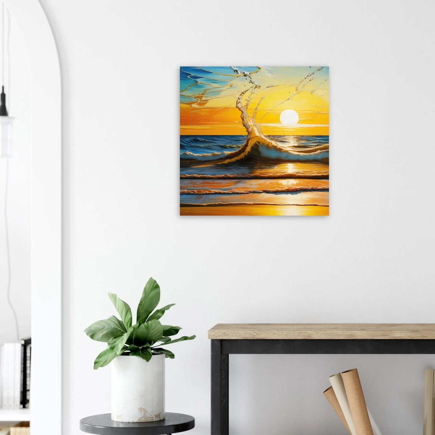 Moderner Forex-Druck - Kraftvolles Meer - Digitaler Stil, KI-Kunst - RolConArt, Landschaften, 60x60-cm-24x24-Schwarz