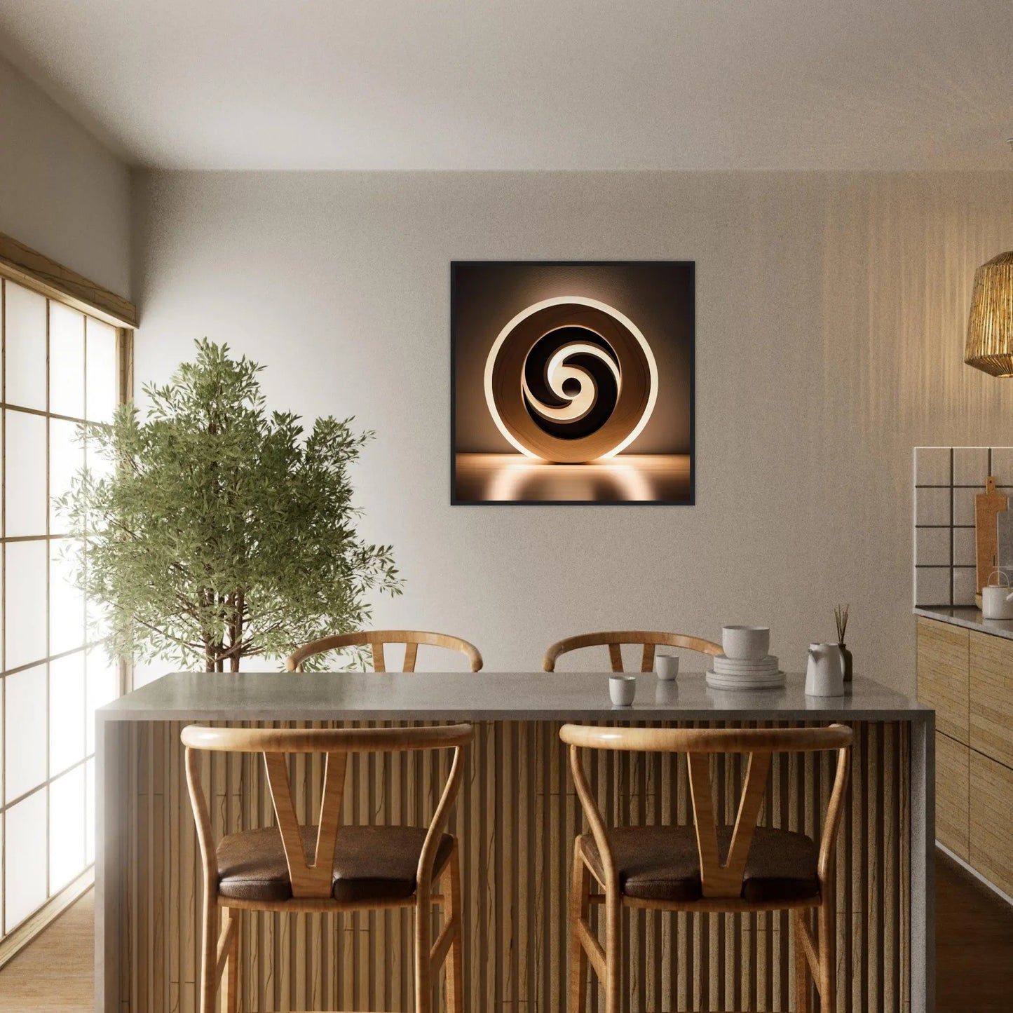 Gerahmtes Premium-Poster - Yin Yang - Foto Stil, KI-Kunst - RolConArt, Kreative Vielfalt,