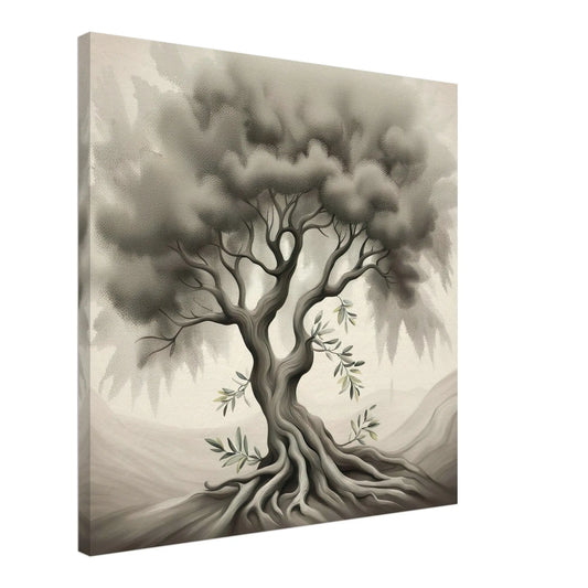 Leinwandbild - Olivenbaum - Schwarz-Weiß, Bleistift Stil, KI-Kunst - RolConArt, Schwarz-Weiß,