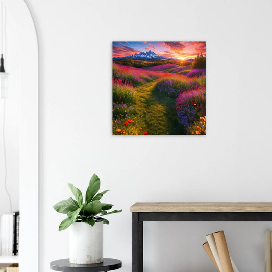 Moderner Forex-Druck - Blühende Berglandschaft - Foto Stil, KI-Kunst - RolConArt, Landschaften, 60x60-cm-24x24-Schwarz