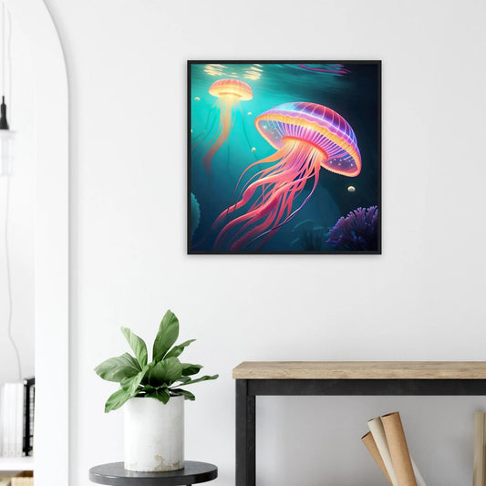 Gerahmtes Premium-Poster - Quallen - Digitaler Stil, KI-Kunst - RolConArt, Unterwasserlandschaften,