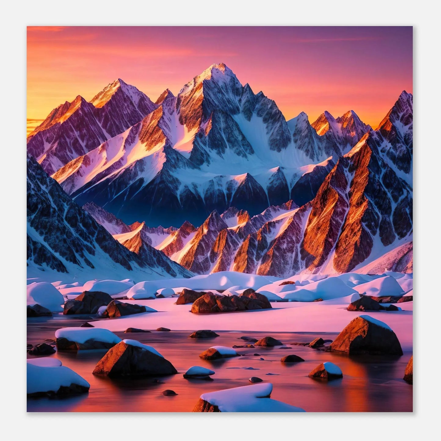 Moderner Forex-Druck - Berglandschaft mit Schnee - Foto Stil, KI-Kunst - RolConArt, Landschaften,
