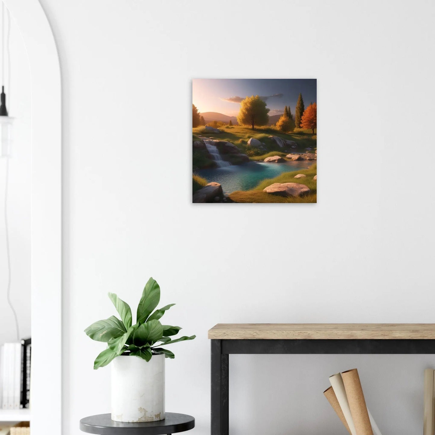 Moderner Forex-Druck - Landschaftsidylle - Foto Stil, KI-Kunst - RolConArt, Landschaften, 50x50-cm-20x20-Weiß