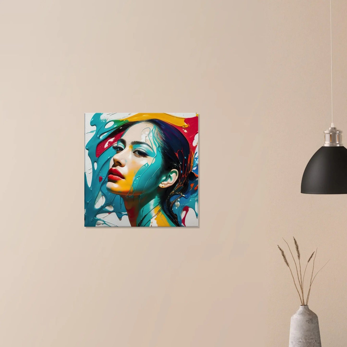 Leinwandbild - Frauenporträt im Splash Art Stil, KI-Kunst - RolConArt, Splash Art - Porträts,