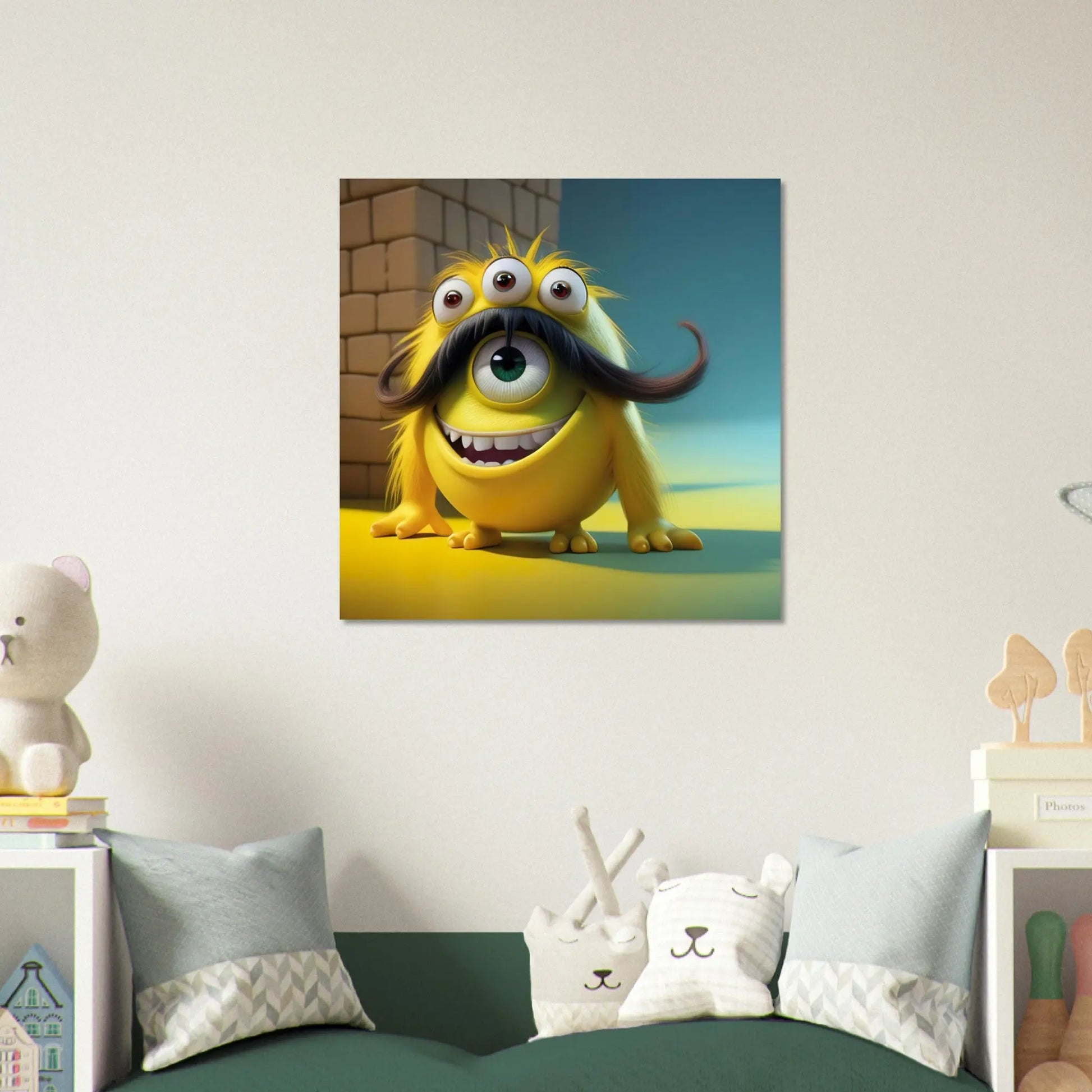 Aluminiumdruck - Lustiges Monster gelb - Kinderbild, 3D-Stil, KI-Kunst RolConArt