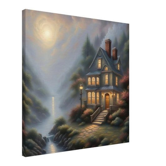 Leinwandbild - Landschaft mit Haus - Digitaler Stil, KI-Kunst - RolConArt, Landschaften,