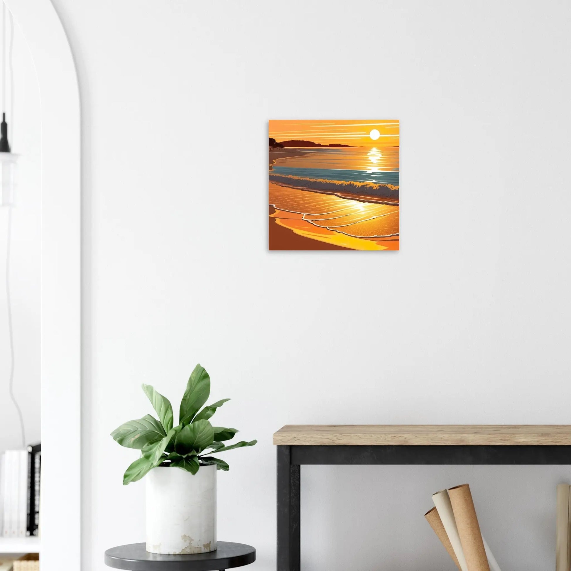 Moderner Forex-Druck - Abendsonne am Meer - Digitaler Stil, KI-Kunst - RolConArt, Landschaften, 40x40-cm-16x16-Schwarz