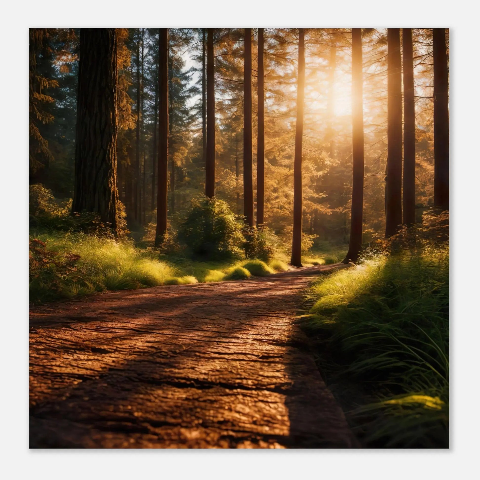 Moderner Forex-Druck - Holzweg im Wald - Foto Stil, KI-Kunst - RolConArt, Landschaften,