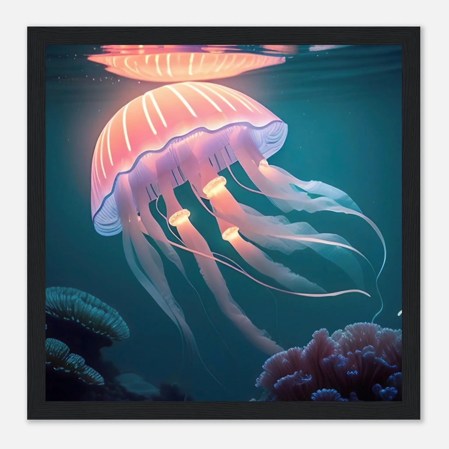 Gerahmtes Premium-Poster - Qualle - Digitaler Stil, KI-Kunst - RolConArt, Unterwasserlandschaften, 30x30-cm-12x12-Schwarzer-Rahmen