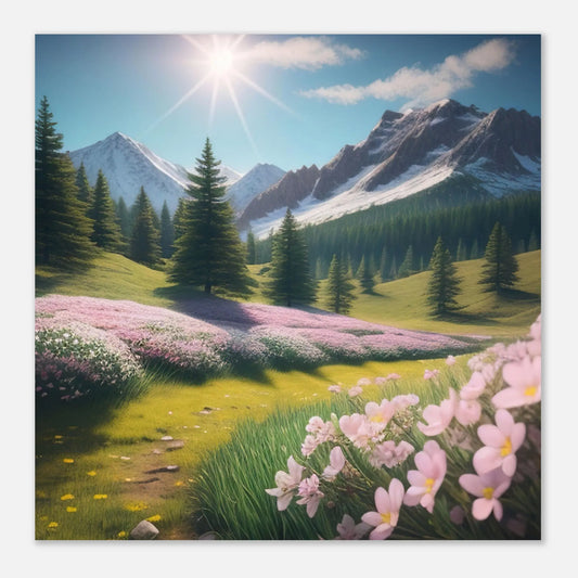 Moderner Forex-Druck - Blühende Berglandschaft - Foto Stil, KI-Kunst - RolConArt, Landschaften,