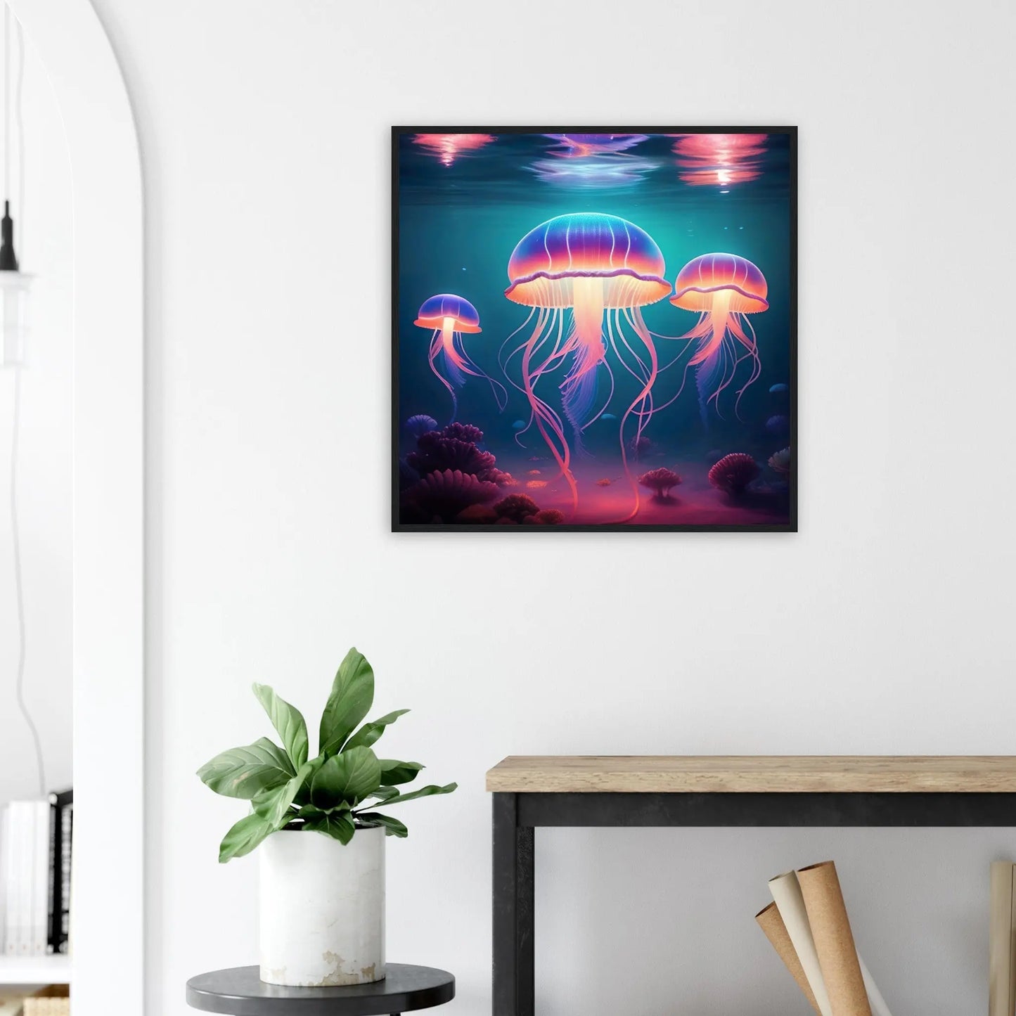 Gerahmtes Premium-Poster - Quallen - Digitaler Stil, KI-Kunst - RolConArt, Unterwasserlandschaften,