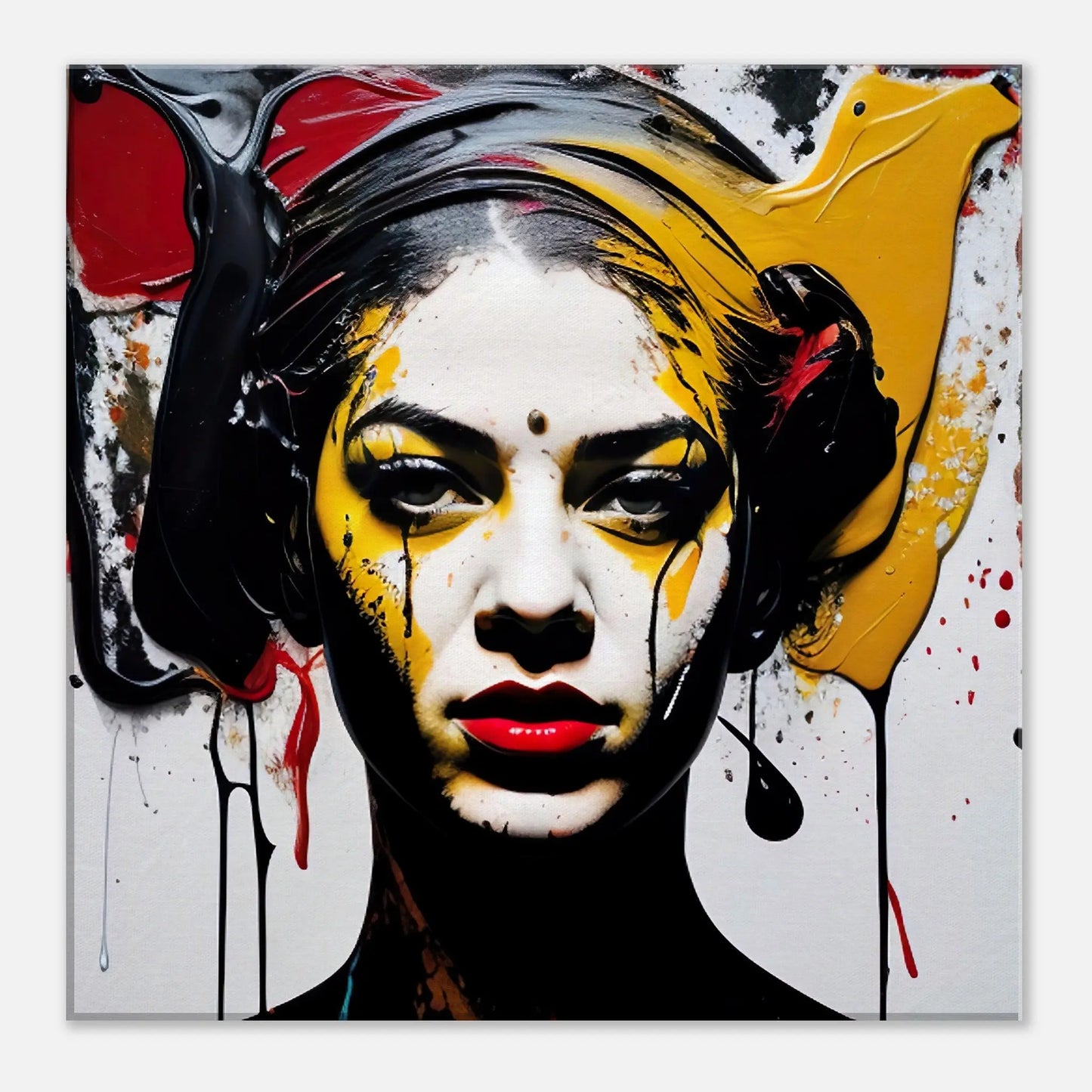 Leinwandbild - Frauenporträt im Splash Art Stil, KI-Kunst - RolConArt, Splash Art - Porträts, 40x40-cm-16x16